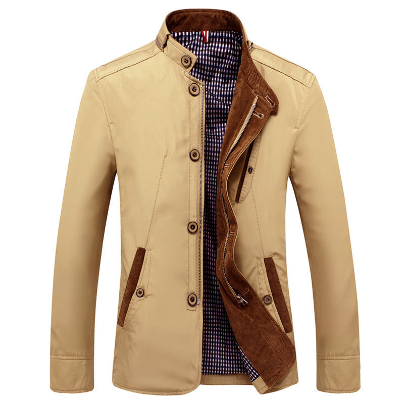 Men's Lightweight Tailored Transitional Jacket with Stand-Up Collar and Two-Way Closure Chichicherry