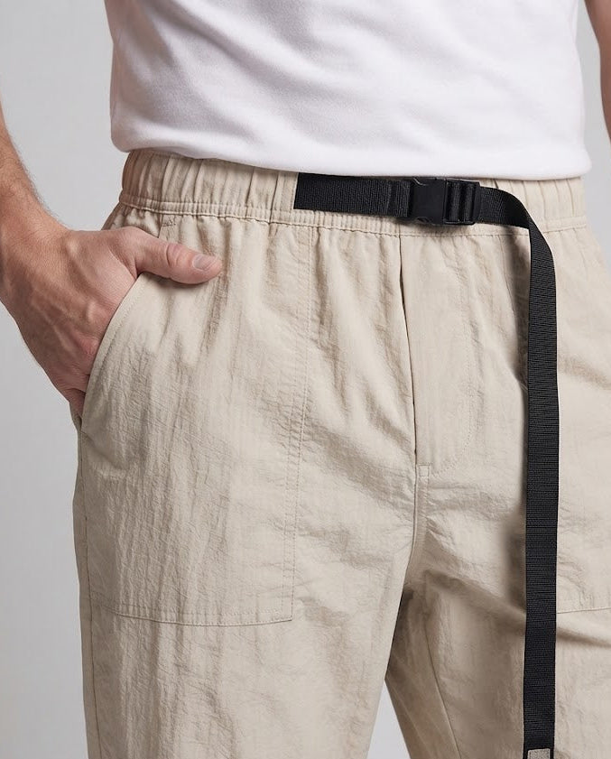 Men's Lightweight Technical Cargo Pants with Elastic Waistband and Belt Closure Chichicherry