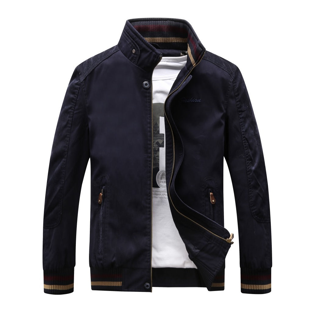 Men's Harrington-Style Transition Jacket with Stand Collar and Ribbed Cuffs Chichicherry