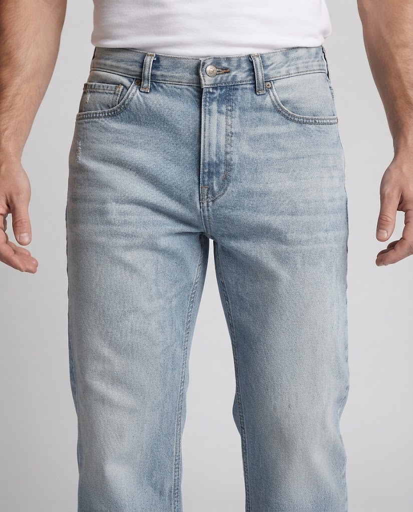 Men's loosely cut denim pants with extra wide legs and light used wash Chichicherry
