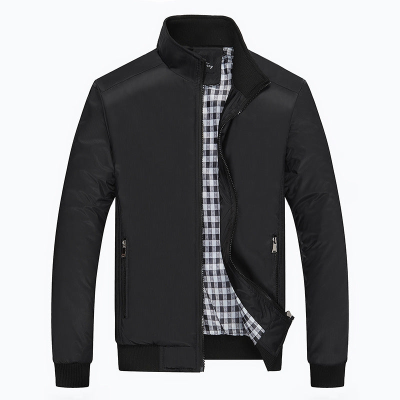 Men's Lightweight Harrington Jacket with Stand Collar and Checked Lining Chichicherry