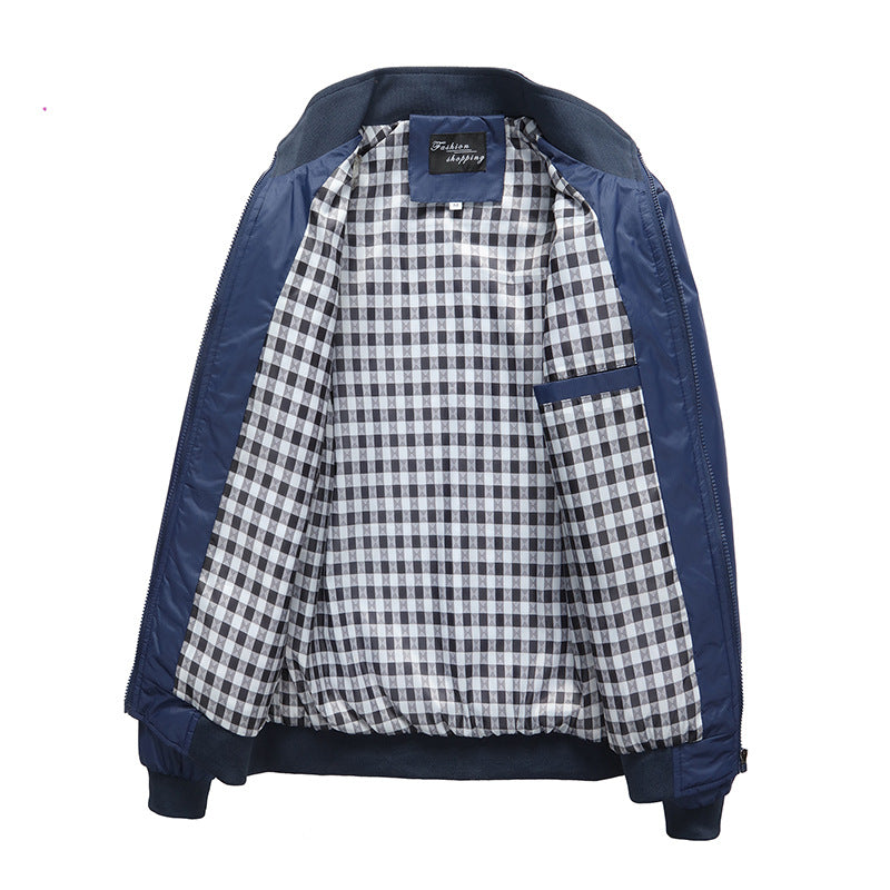 Men's Lightweight Harrington Jacket with Stand Collar and Checked Lining Chichicherry