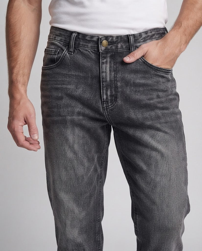 Men's Relaxed Denim Jeans with extra wide leg, Charcoal Wash and extended hem Chichicherry