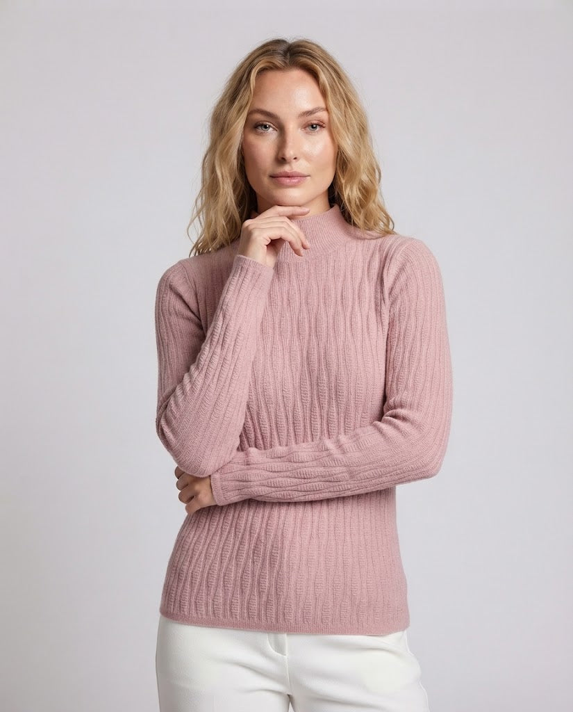 Women fine knit mock neck sweater with fine structure and body-flattering silhouette Chichicherry