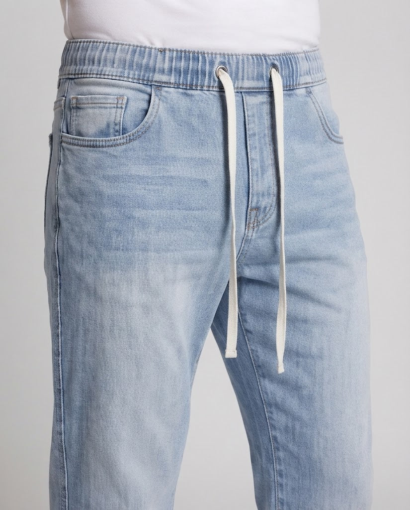 Men's Wide Stonewashed Denim Jeans with Floor-Length Hem and Relaxed Fit Chichicherry