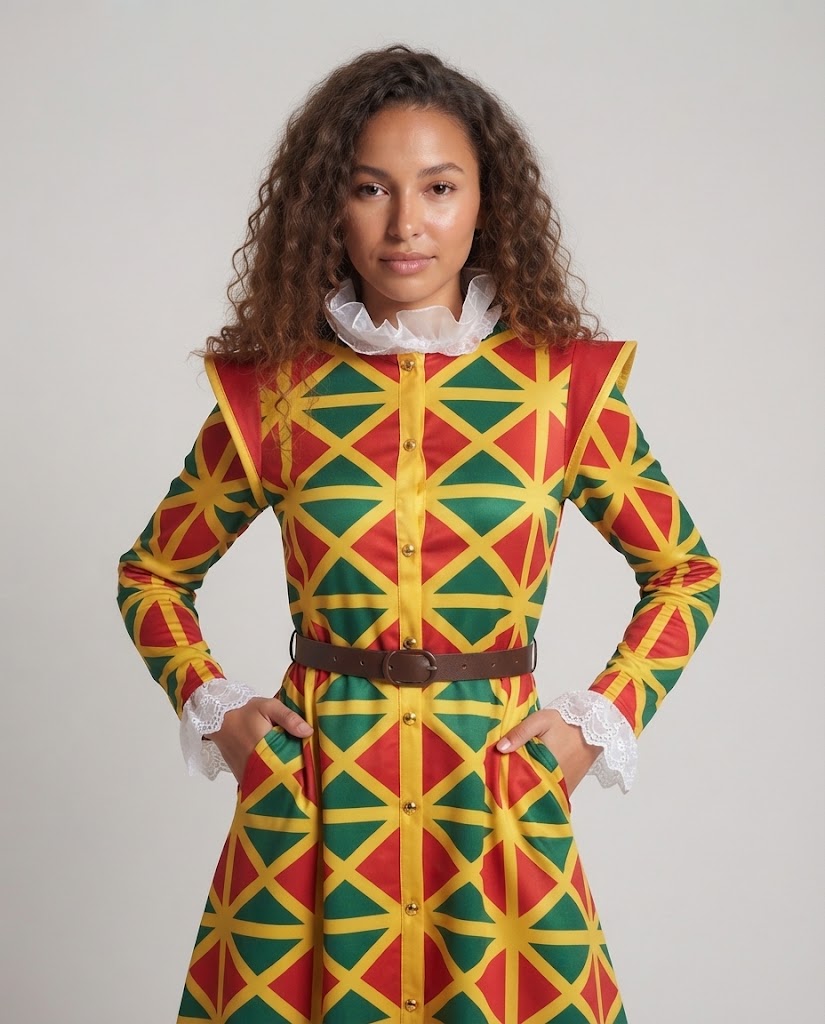 Women's Carnival Costume with Colorful Top, Pants, and Collar Chichicherry