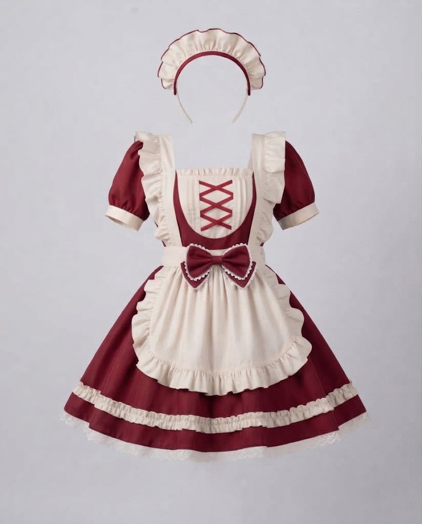 Women's Elaborate Maid Costume with Ruffle Details and Apron Chichicherry