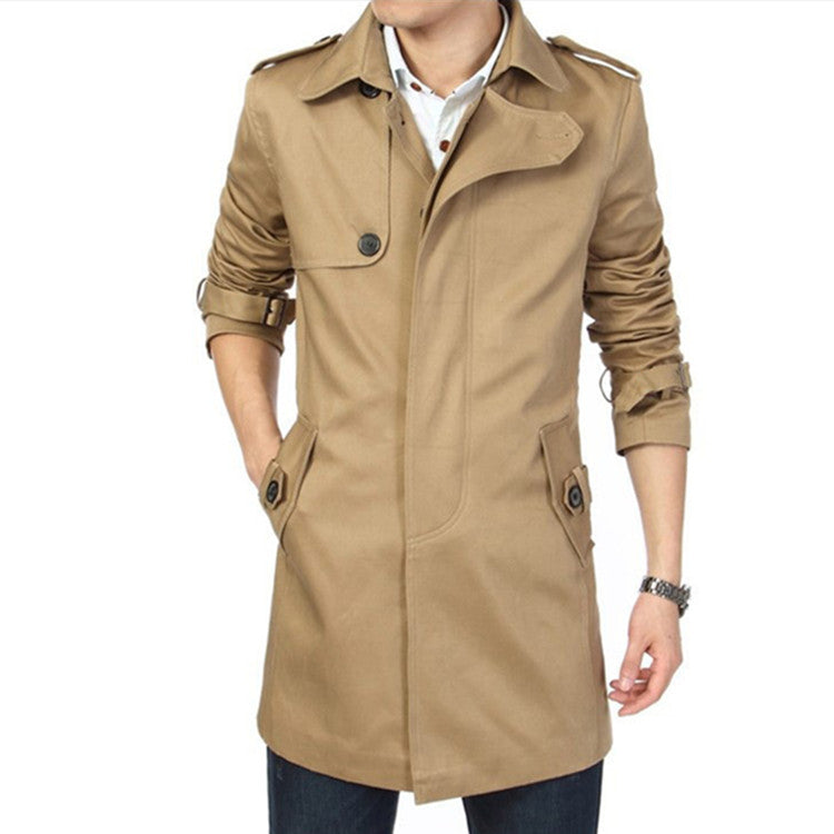 Men's trench coat in classic cut with shoulder flaps, waist strap, and adjustable cuffs Chichicherry