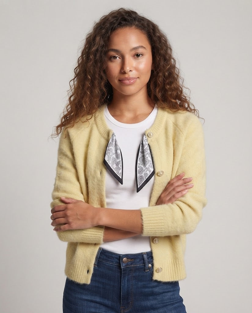 Women Fluffy Short Cardigan with Round Neckline and Raglan Sleeves Chichicherry