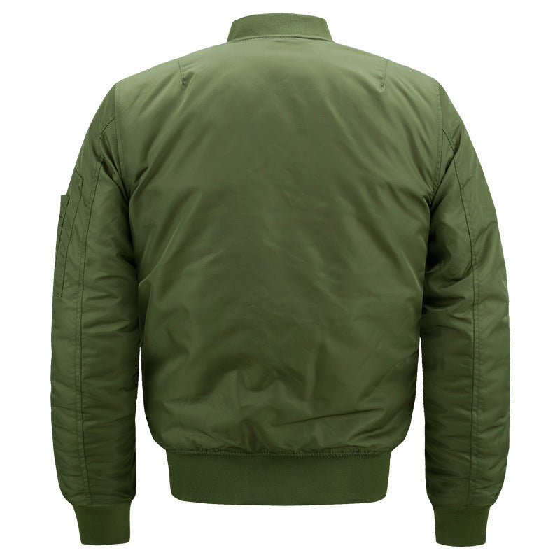 Men's pilot bomber jacket in aviator style with contrasting thermal lining, utility arm pocket, and elastic ribbed cuffs Chichicherry