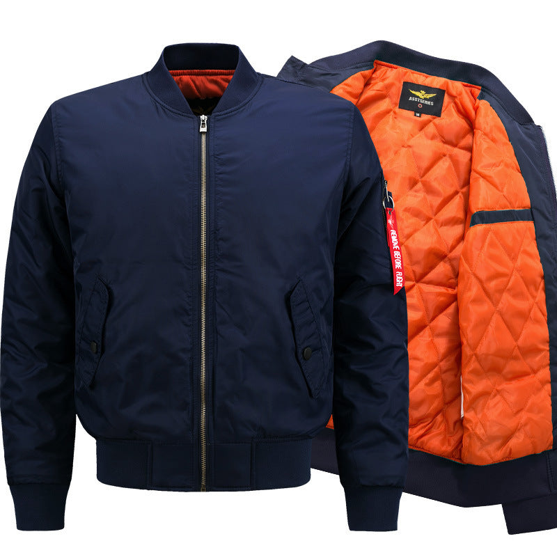 Men's pilot bomber jacket in aviator style with contrasting thermal lining, utility arm pocket, and elastic ribbed cuffs Chichicherry