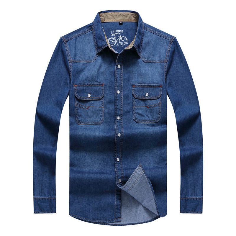 Men's robustly cut denim shirt with flap pockets and vintage wash Chichicherry
