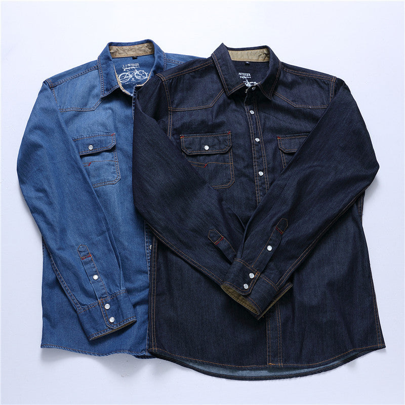 Men's robustly cut denim shirt with flap pockets and vintage wash Chichicherry