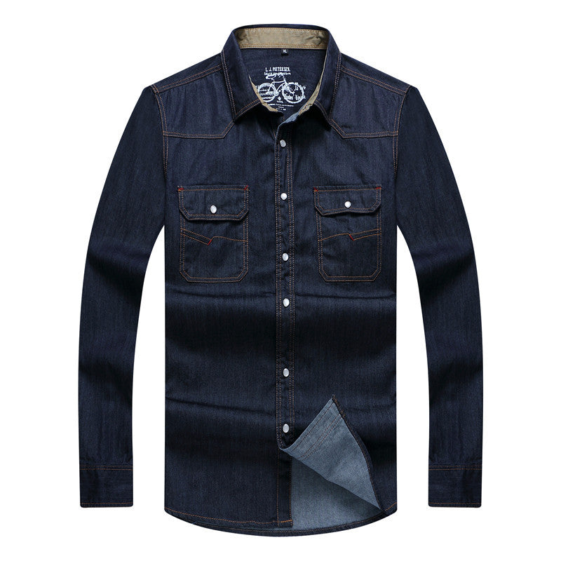 Men's robustly cut denim shirt with flap pockets and vintage wash Chichicherry