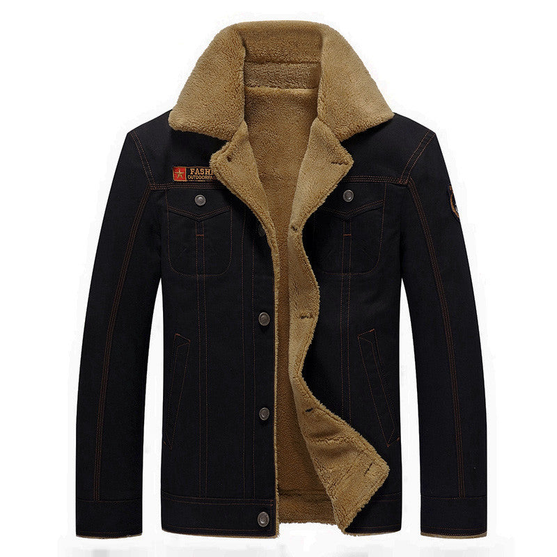 Men's canvas trucker jacket with teddy lining, high collar and utility pockets Chichicherry
