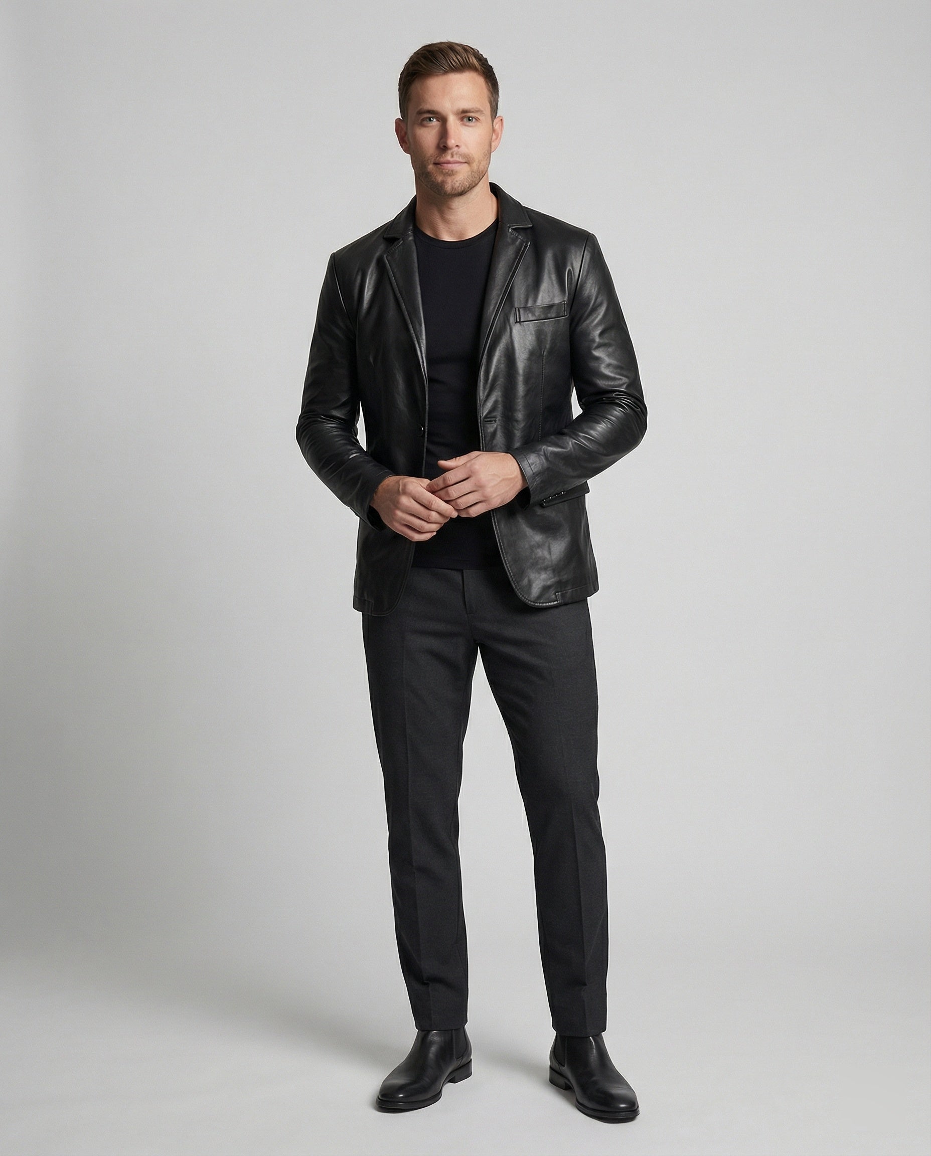 Men's Faux Leather Blazer Modern