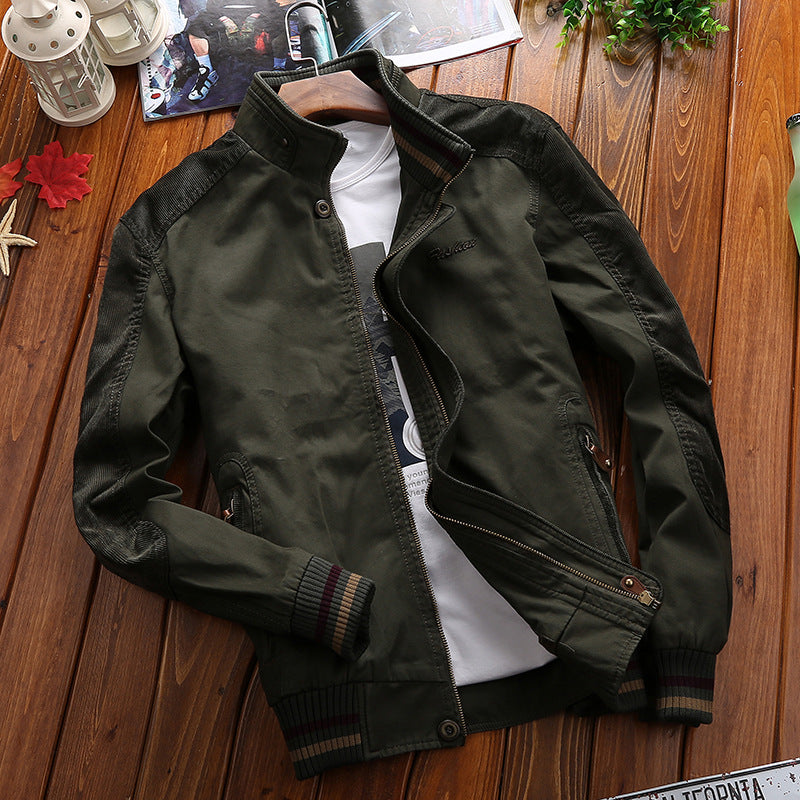 Men's Harrington-Style Transition Jacket with Stand Collar and Ribbed Cuffs Chichicherry