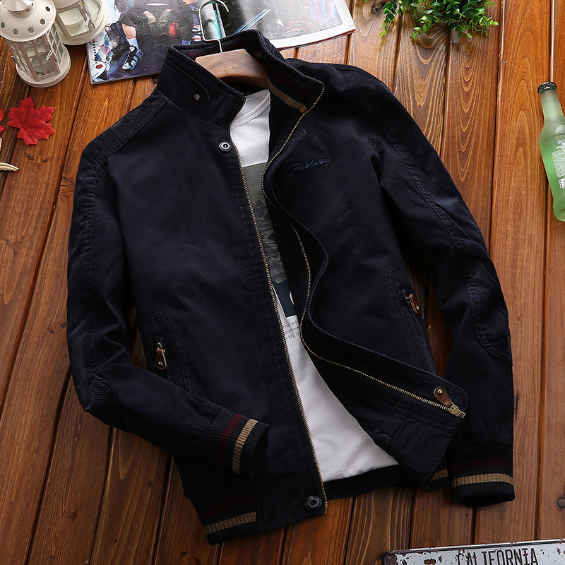 Men's Harrington-Style Transition Jacket with Stand Collar and Ribbed Cuffs Chichicherry