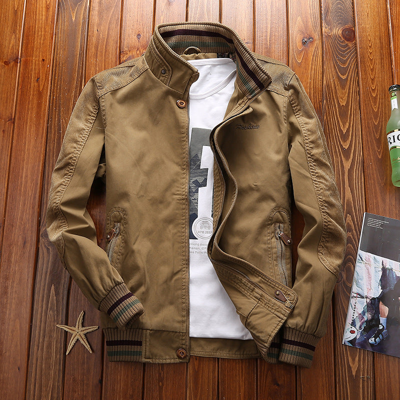 Men's Harrington-Style Transition Jacket with Stand Collar and Ribbed Cuffs Chichicherry