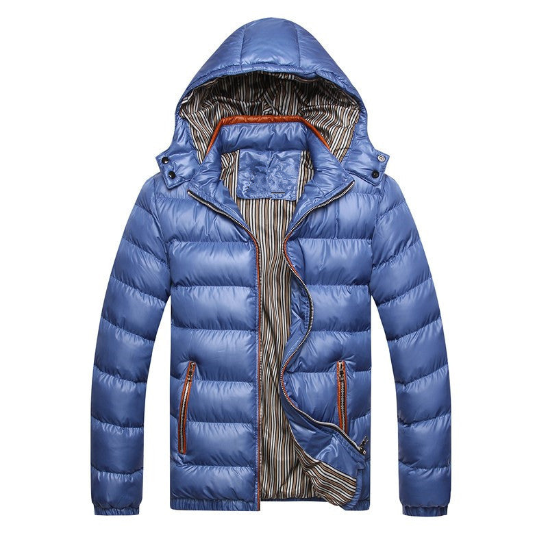 Men's quilted hooded jacket with shiny nylon look and contrasting zippers Chichicherry