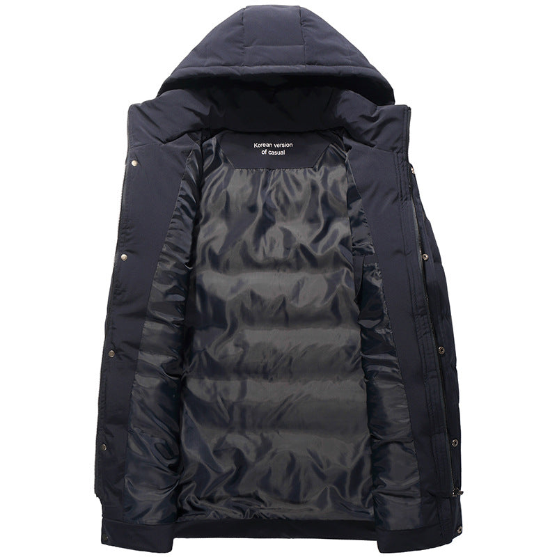 Men Mid-Length Quilted Parka with Hood and Windproof Thermal Insulation Chichicherry