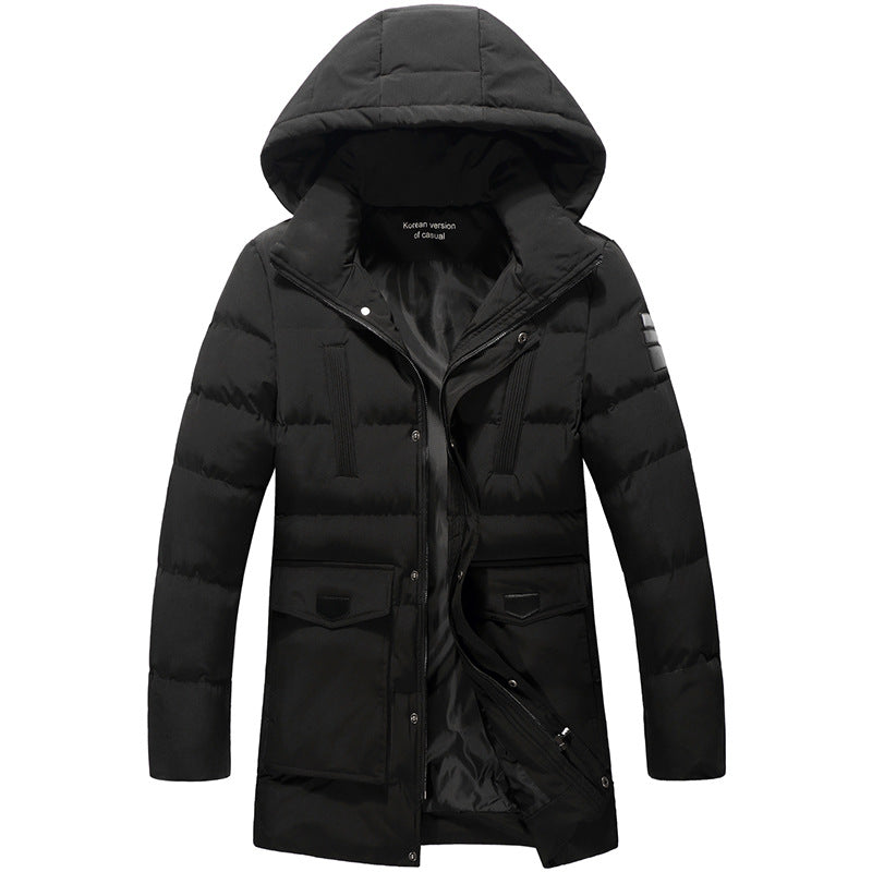 Men Mid-Length Quilted Parka with Hood and Windproof Thermal Insulation Chichicherry