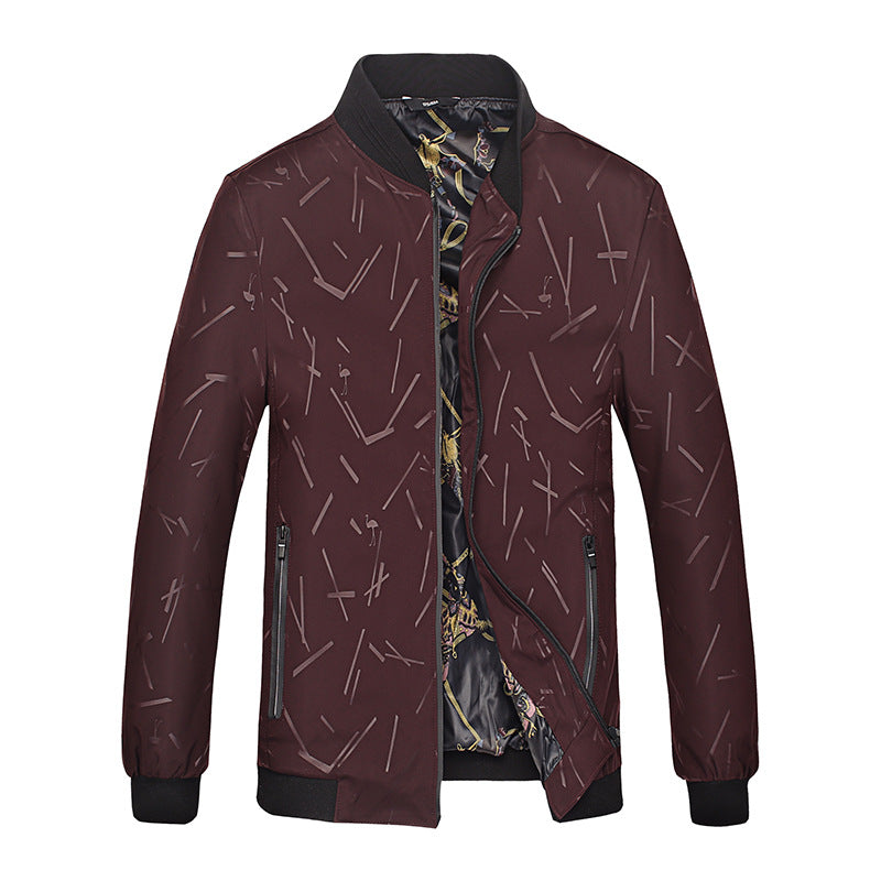 Men's Lightweight Bomber Jacket with Allover Stripe Pattern, Glossy Print Lining, and Zipper Pockets Chichicherry