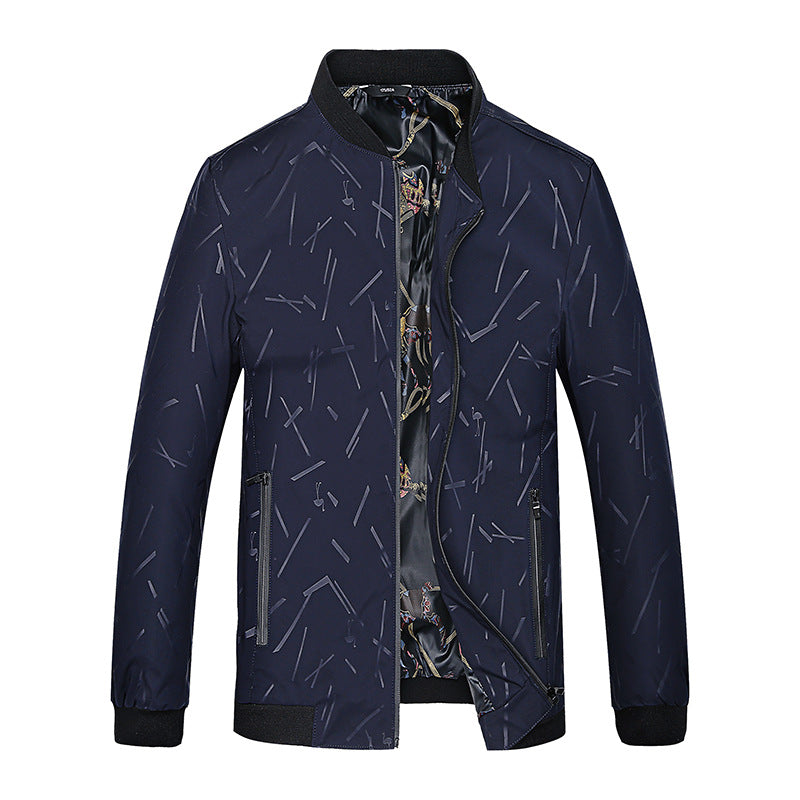 Men's Lightweight Bomber Jacket with Allover Stripe Pattern, Glossy Print Lining, and Zipper Pockets Chichicherry