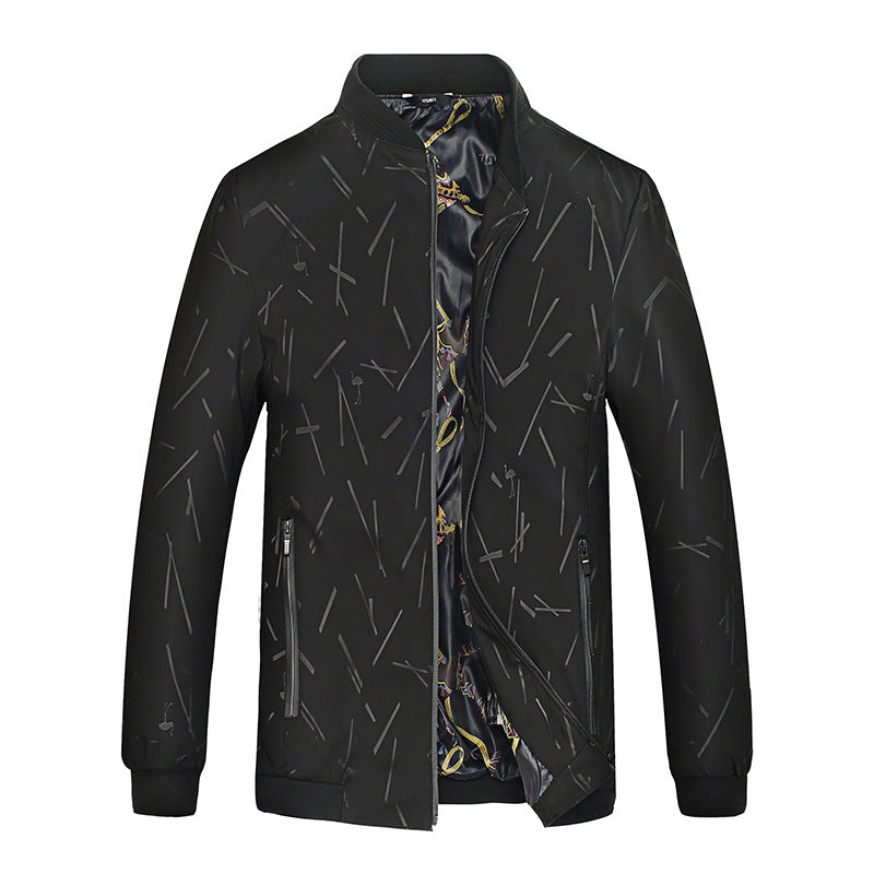 Men's Lightweight Bomber Jacket with Allover Stripe Pattern, Glossy Print Lining, and Zipper Pockets Chichicherry