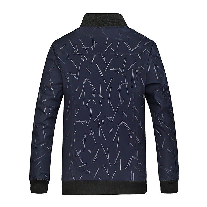 Men's Lightweight Bomber Jacket with Allover Stripe Pattern, Glossy Print Lining, and Zipper Pockets Chichicherry