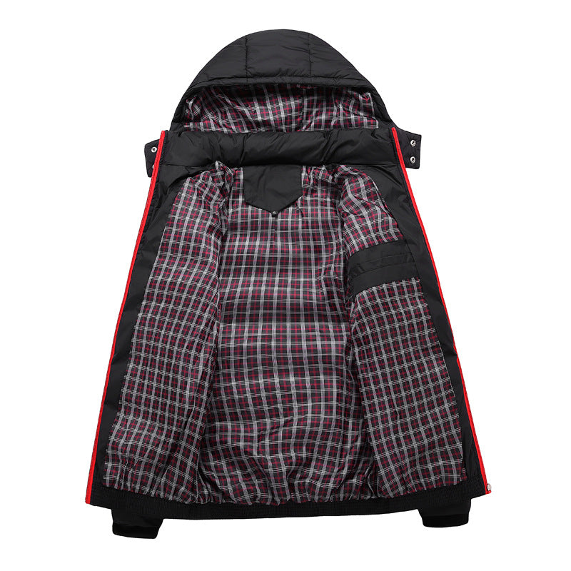 Men's Quilted Hooded Jacket with Checkered Lining and Contrast Zipper Chichicherry