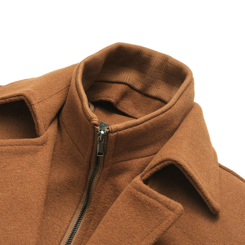 Men's Wool Blend Short Coat with Integrated Quilted Inner Jacket and Shirt Collar Chichicherry