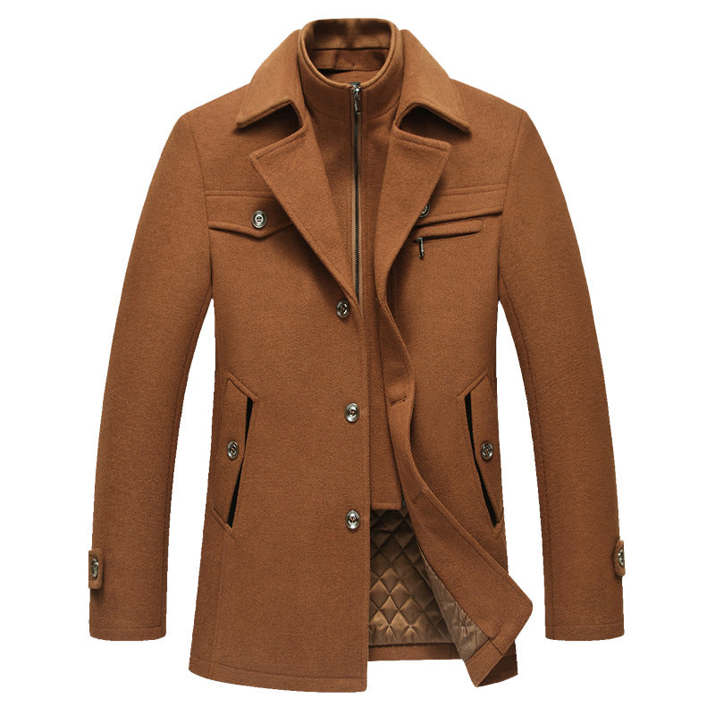 Men's Wool Blend Short Coat with Integrated Quilted Inner Jacket and Shirt Collar Chichicherry