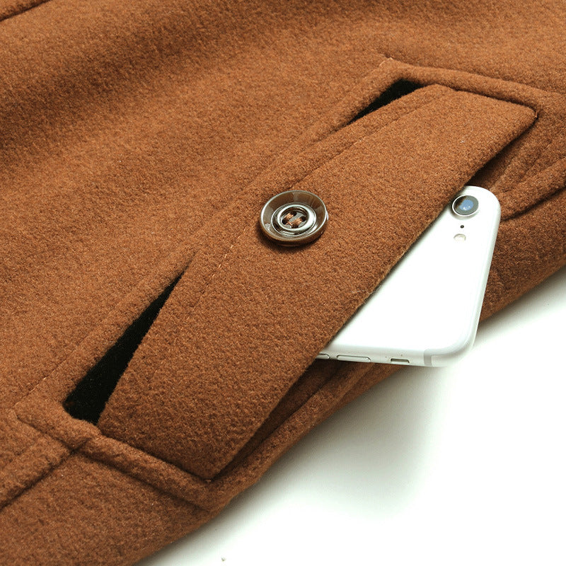 Men's Wool Blend Short Coat with Integrated Quilted Inner Jacket and Shirt Collar Chichicherry