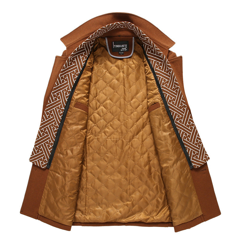 Men's Smart-Casual Wool Blend Coat with Hidden Quilted Inner Jacket and Shoulder Epaulettes Chichicherry