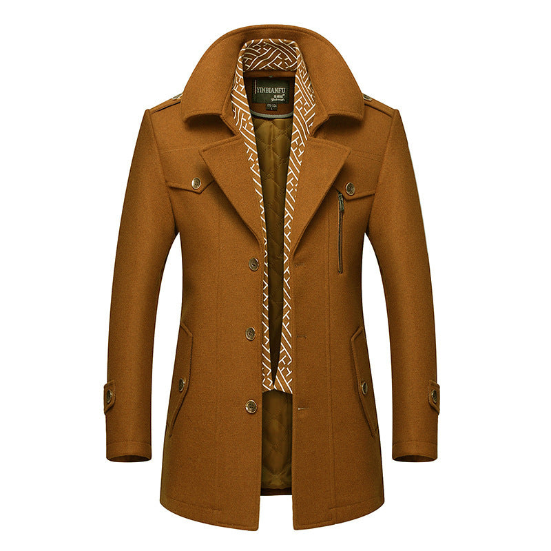 Men's Smart-Casual Wool Blend Coat with Hidden Quilted Inner Jacket and Shoulder Epaulettes Chichicherry