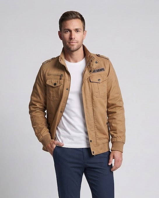 Men's Utility Canvas Field Blouson with insulating thermal lining and shoulder epaulettes Chichicherry