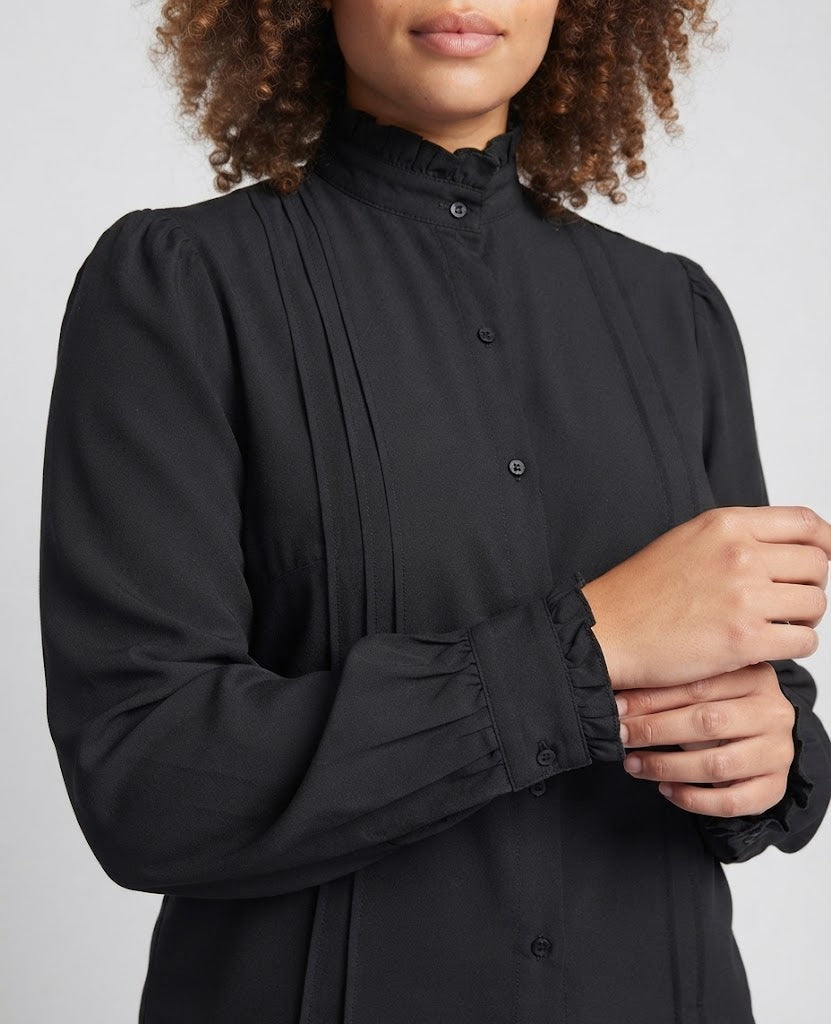 Women's elegant ruffle shirt with stand-up collar Chichicherry