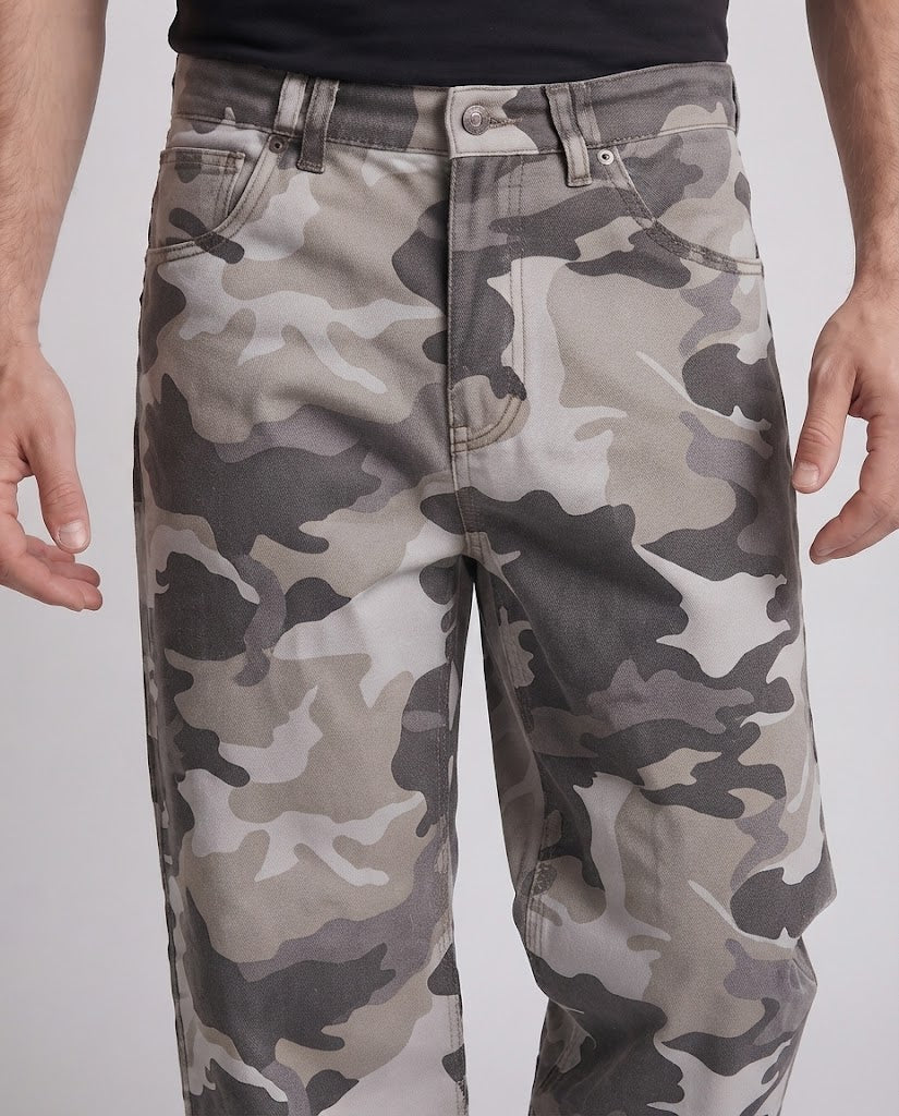 Men's loose-fitting camouflage baggy pants made of cotton twill with straight leg Chichicherry