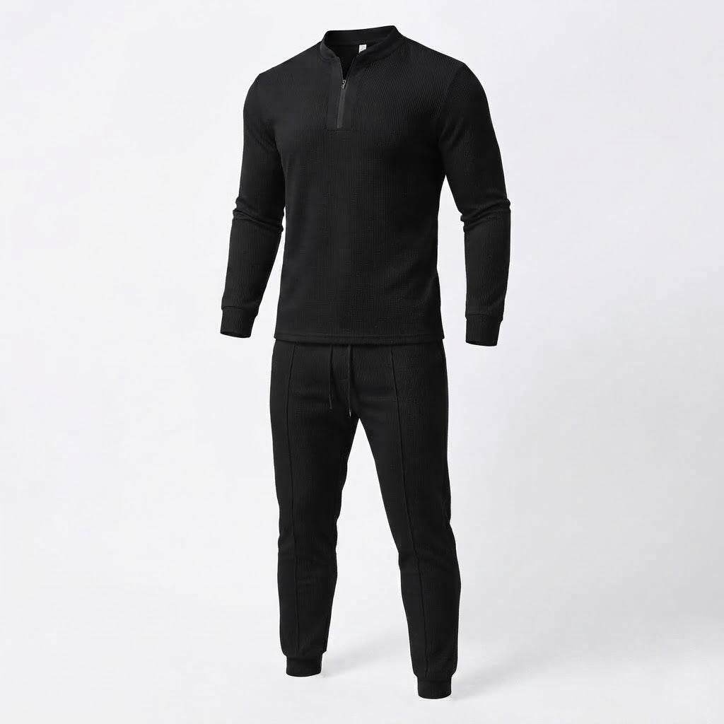 Men's Athletic Slim Lounge Set with Half-Zip Henley and Tapered Jogging Pants Chichicherry