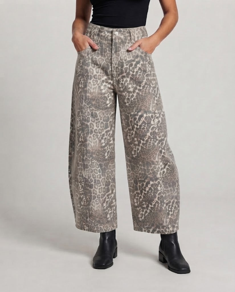 Women's wide palazzo pants with leopard pattern and casual baggy cut Chichicherry