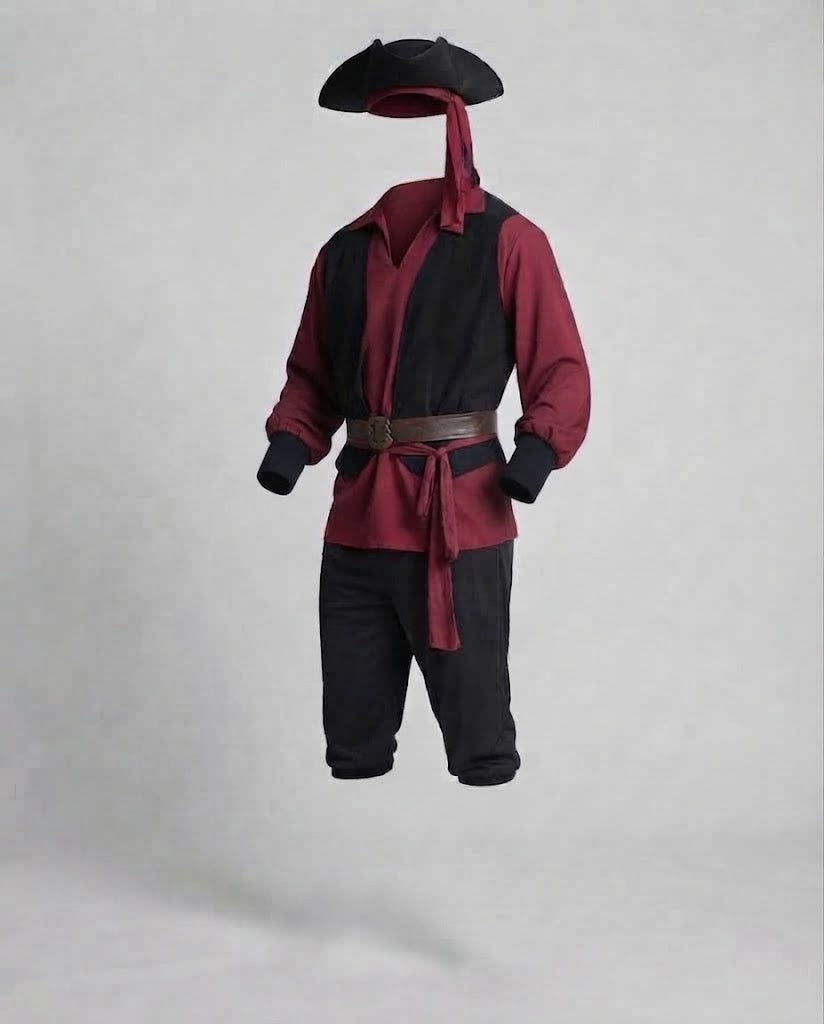 Men's pirate costume with historical top and detailed Glam fashion belt Glam fashion