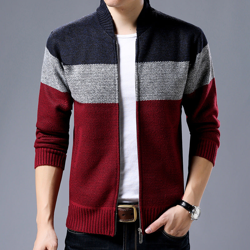 Men's knitted zip jacket with block stripes, stand-up collar and ribbed cuffs Chichicherry