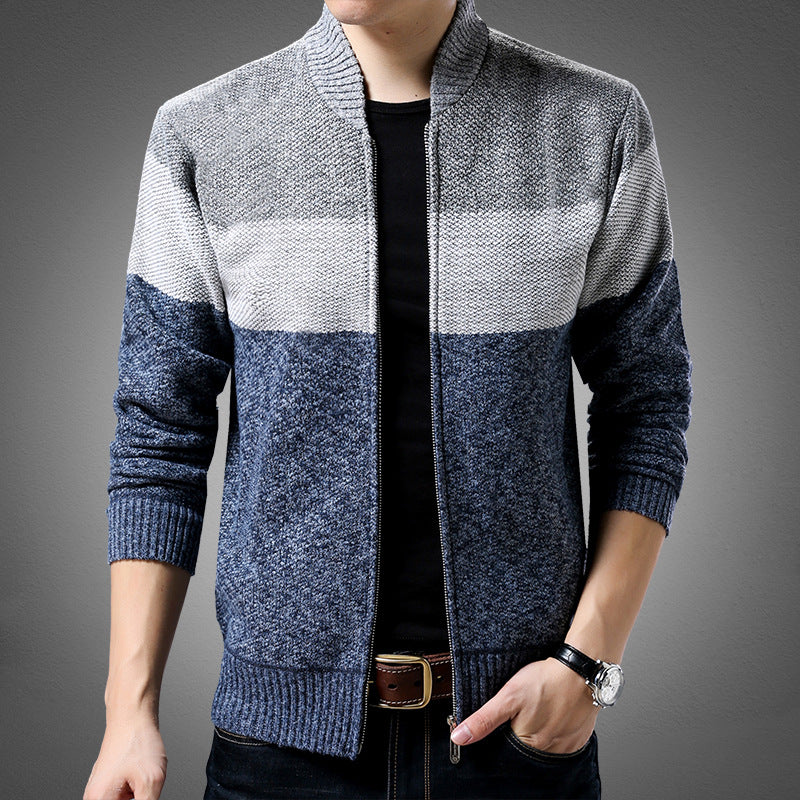 Men's knitted zip jacket with block stripes, stand-up collar and ribbed cuffs Chichicherry