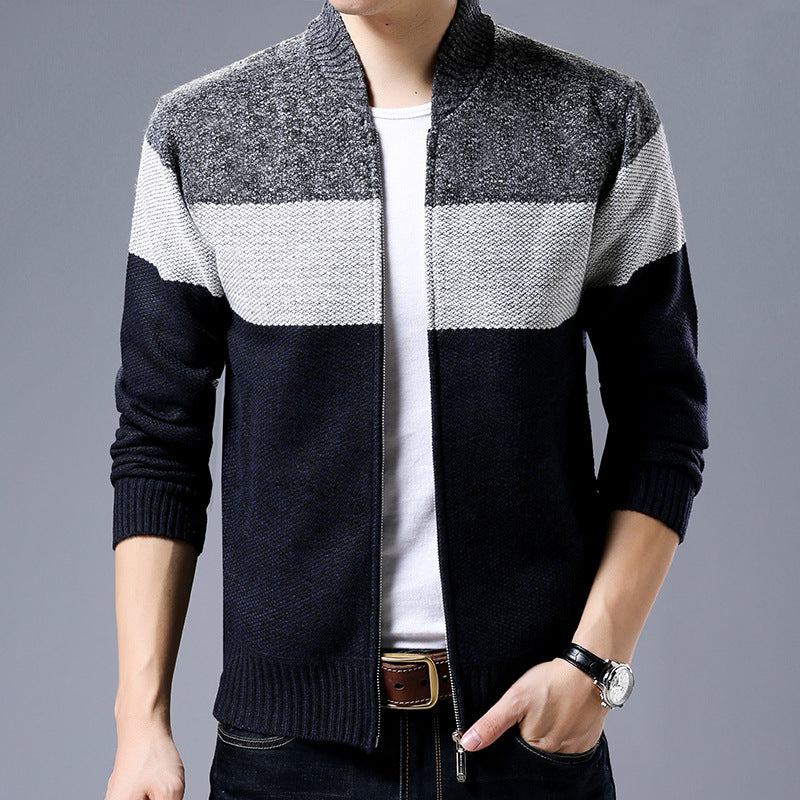 Men's knitted zip jacket with block stripes, stand-up collar and ribbed cuffs Chichicherry