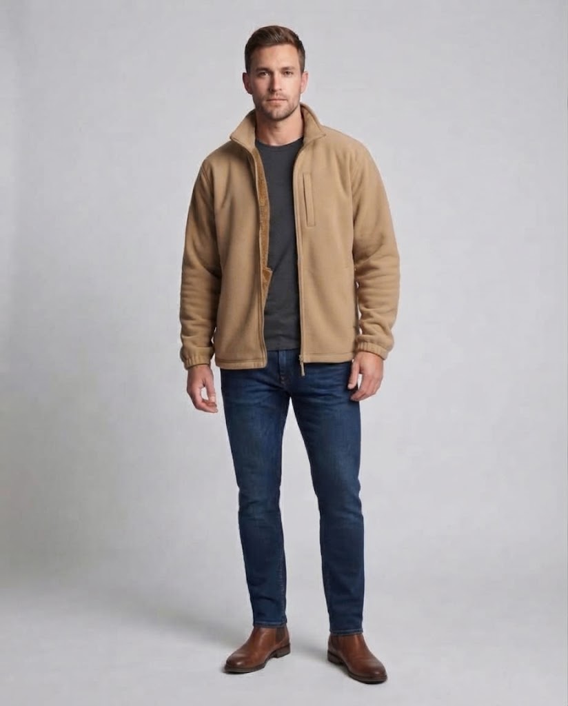Men's thermal fleece jacket with teddy lining, waterproof chest pocket & stand-up collar Chichicherry