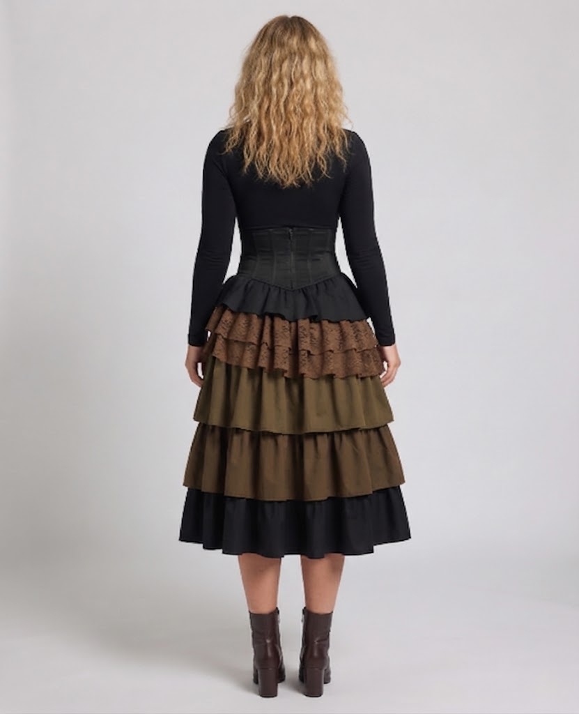 Ladies Elegant layered skirt with elaborate ruffles and decorative buttons Chichicherry