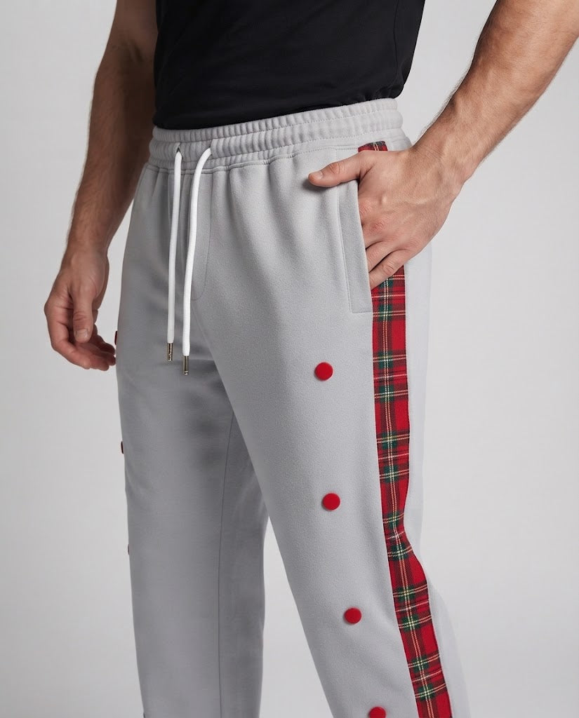 Men's jogging pants with snap button side slit and checkered side stripe Chichicherry