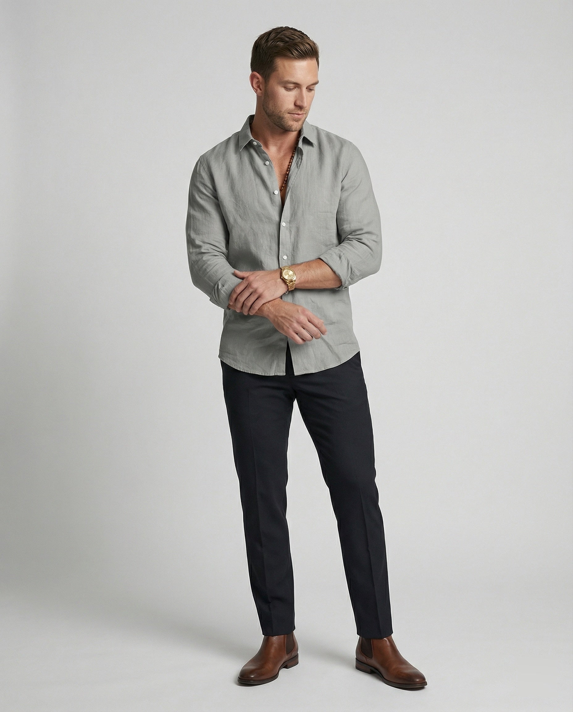 Men's Linen Shirt Summer Mao Collar
