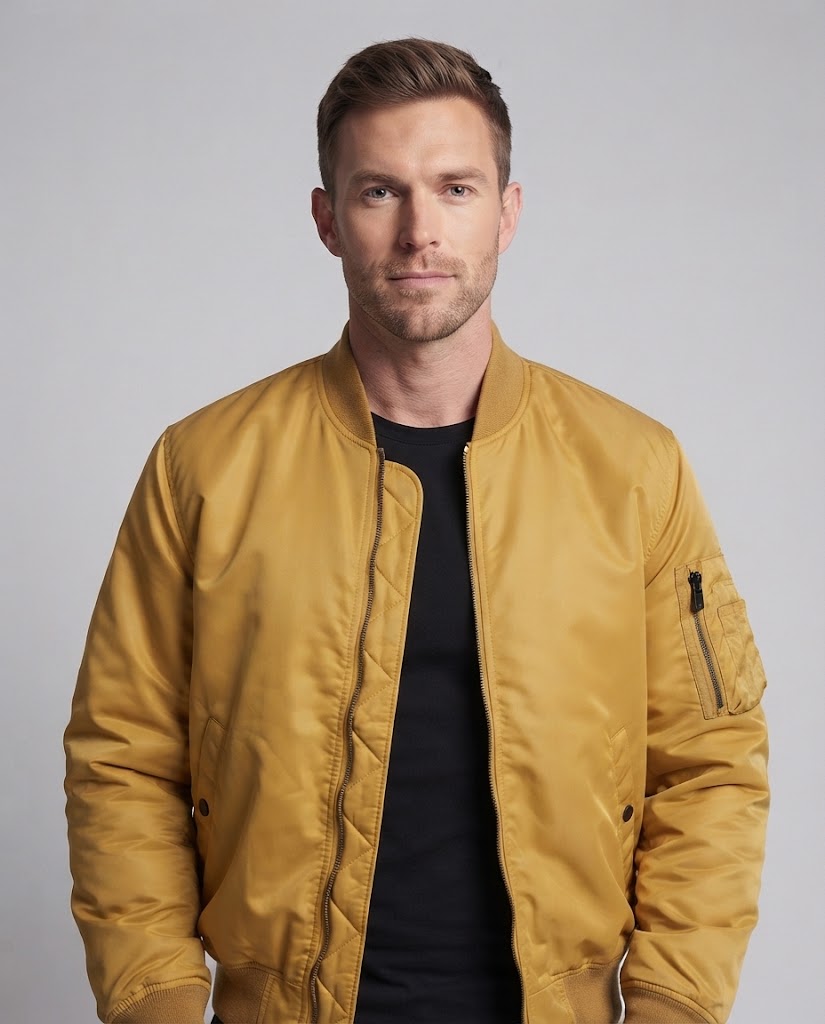 Men's nylon bomber jacket in aviator style with quilted thermo lining and sleeve utility pocket Chichicherry